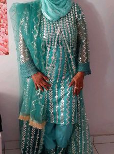 Teal Mirrorwork Salwar Kameez