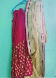 Pink &amp; Gold Embellished Saree