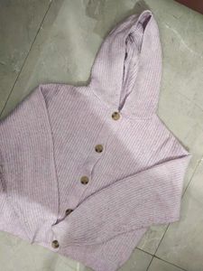 Lilac Hooded Knit Cardigan Baggy