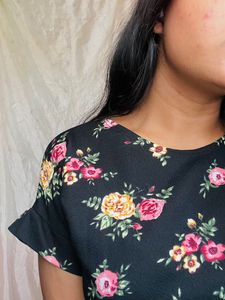 Black Floral Formal Imported Balloon Top