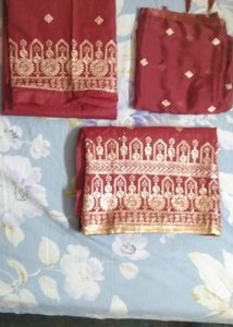 Unstitched Full Suit Mehroon Colour