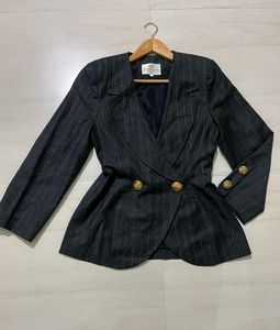 Women Charcoal Striped Blazer