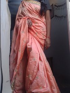 Satin Golden Embroidery Saree