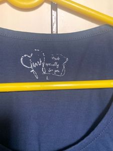 Navy Blue Pure Cotton Printed Tank Top
