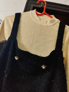 korean Chic Black Pinafore Dress