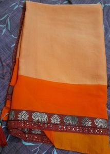 Classicate Orange Embroidered Chiffon Saree