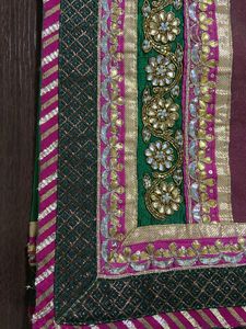 Designer Handwork Pink And Green Saree
