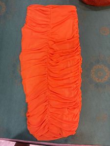 Orange Ruched Mini Skirt