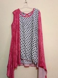 Women A -line Pink And White Polka Dot Top