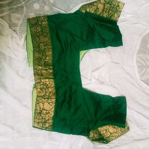Bottle Green Cotton Silk Saree With Blouse