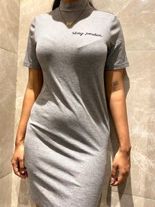 Grey Mock Neck Solid Dress