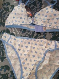 Cute Blue Heart Bra Set