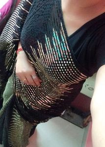 Golden And Black Sequins Saree