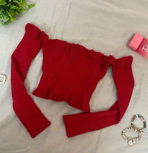 Red Ruffled Crop Top