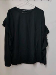Ruffle Sleeve Black Blouse