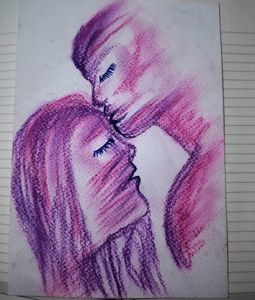 Oil Pastel Love Stroke Art On Canvas Paper
