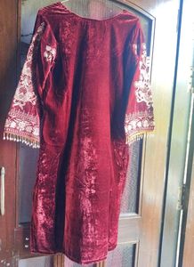 Embroidered Velvet Suit Set