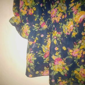 Blue Square Neck Top