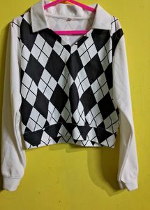 Argyle Pattern Crop Top M SIZE