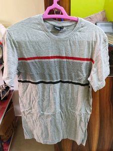 Zara Gray Striped Detail Tee