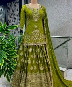 Green Embroidered Sharara Suit