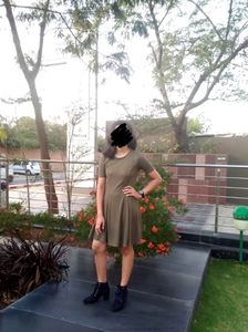 Olive Green Ribbed Casual Dress