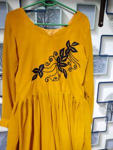 Mustard Floral Embroidered Dress