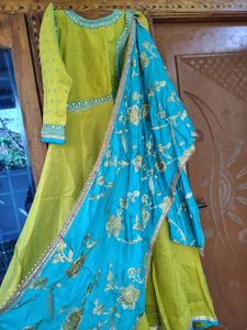 Elegant lime green &amp; Blue Anarkali