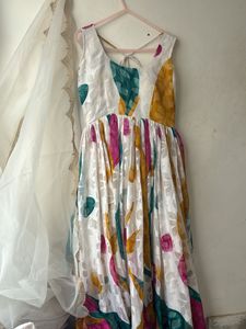 White Anarkali with Dupatta