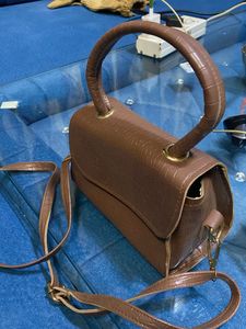 Brown Croc-Embossed Top Handle Bag