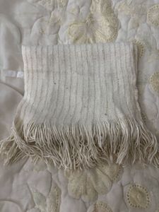 Cream Striped Scarf with Fringe