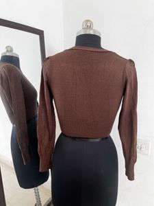 Brown Cropped Cardigan