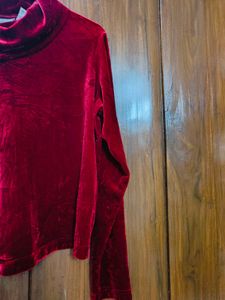 Imported Turtleneck Red Velvet Top