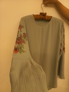 Turqouise Top With Long Flared Sleeves