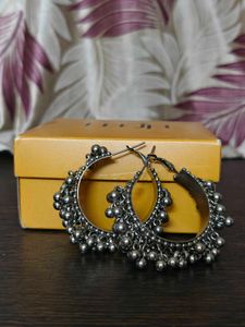 Oxidised Silver Ghungroo Hoop Earrings — Like New