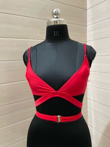 Shein Imported Padded Red Crisscross Party Bra Top