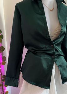 Emerald Green Satin Button-Up