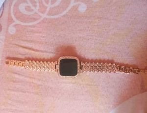 Fashion Rose Gold Square Stone Work Led Watch