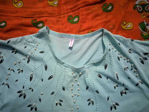 Blue Floral Embellished T-Shirt