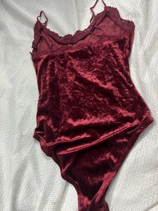 Maroon Velvet Bodysuit