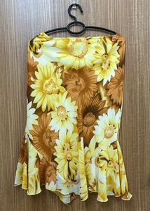 Floral Yellow And Brown Frill Skirt