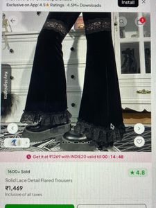 Solid Lace Detail Flared Trousers