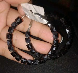 Black Beaded Hoop Earrings