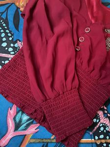 Burgundy Blouse with Beaded Detail