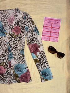 🧋y2k leopard print floral top 🐆