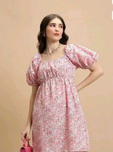 Pink Floral Puff Sleeve Dress