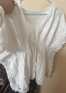 White Lace Fringe Top