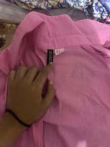 Pink h&amp;m Long Linen Sleeve Shirt