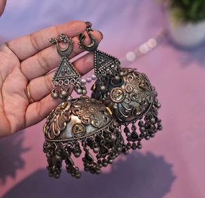 Oxidized Silver Jhumka Earrings