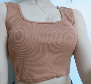 Brown Sleeveless Ribbed Tank Top